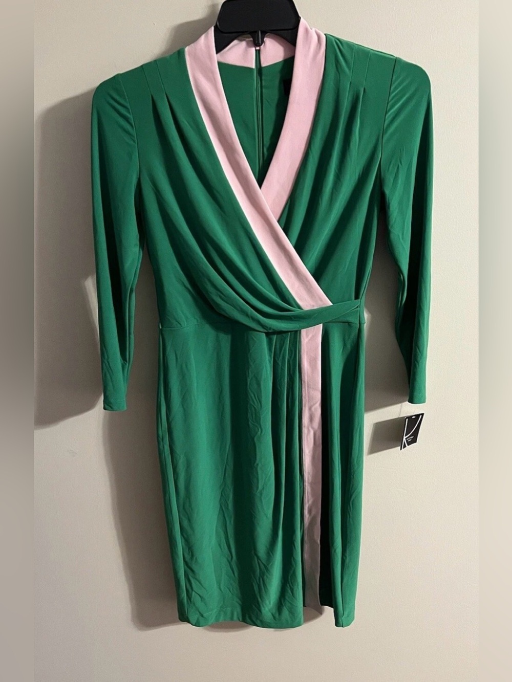Kasper Colorblocked Faux-Wrap Sheath Dress - Green, Small, MSRP $89 - Picture 3 of 5